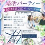６月１４日汐留で婚活パーティー。30代後半から40代です。