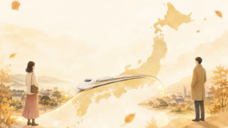 新幹線と地図のイラストで遠距離の出会いを表現した、遠距離・婚活応援キャンペーン第4弾のイメージ画像